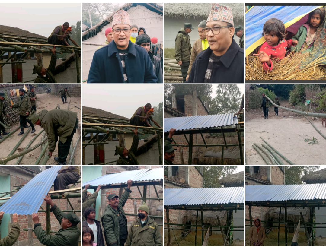 त्रिपालमुनि जाडो काट्दै आएको परिवारलाई लहान नगरपालिकाबाट आकस्मिक घर सहयोग